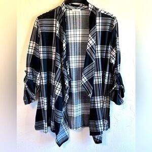 Black & White Plaid Open-Front 3/4 Length Sleeves Lightweight Cardigan Sz 1X